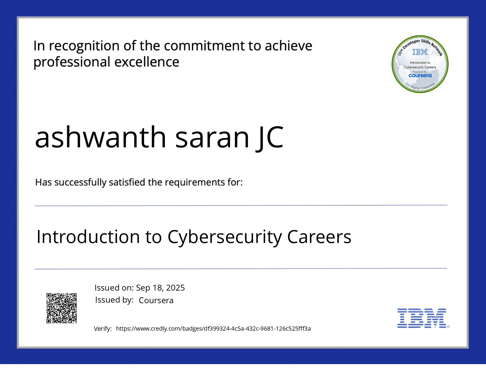 IBM Introduction to Cybersecurity Careers